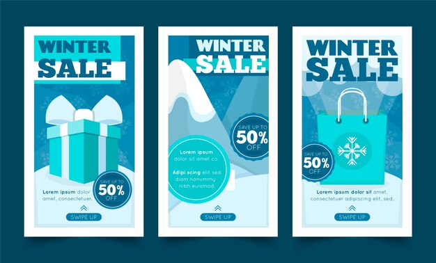 Free vector winter sale instagram stories collection