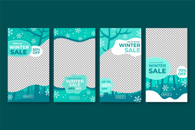 Free vector winter sale instagram story collection