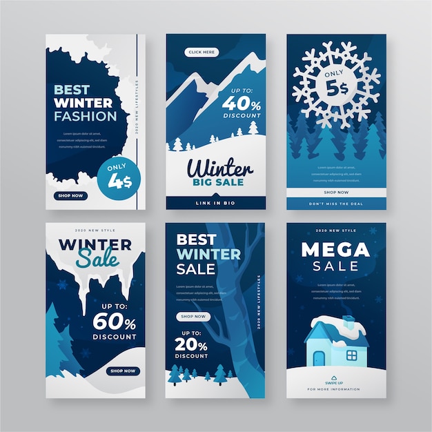 Free vector winter sale instagram story collection