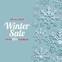 Free vector winter sale off template with paper cut snowflakes