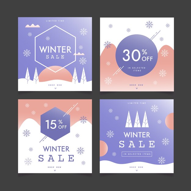 Free vector winter sale posts collection
