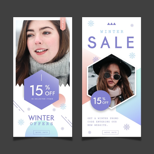 Free vector winter sale stories set