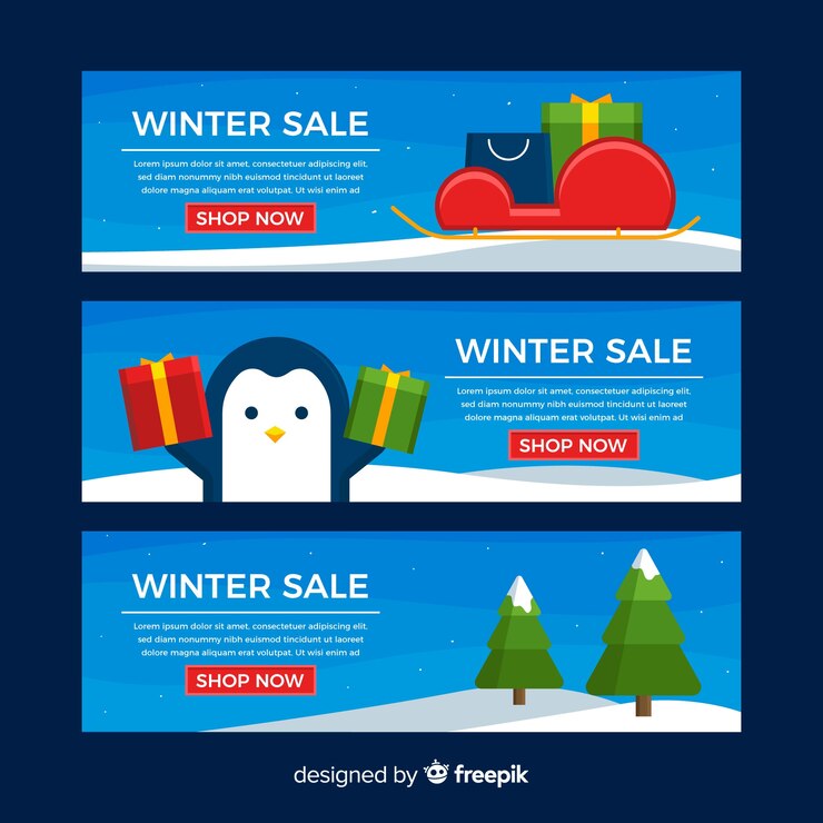 Free Vector winter sale web banner set