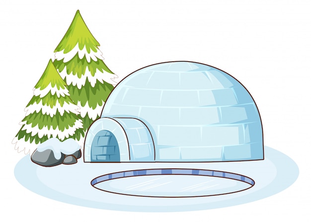 Free vector winter scene with igloo