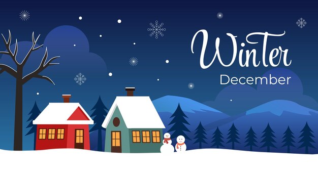 Winter season december banner template for social media post or internet web background ads