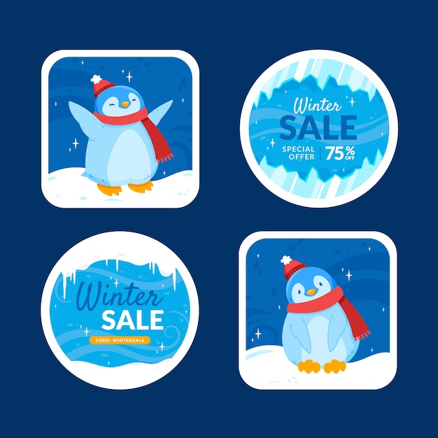 Free vector winter season sale badges collection