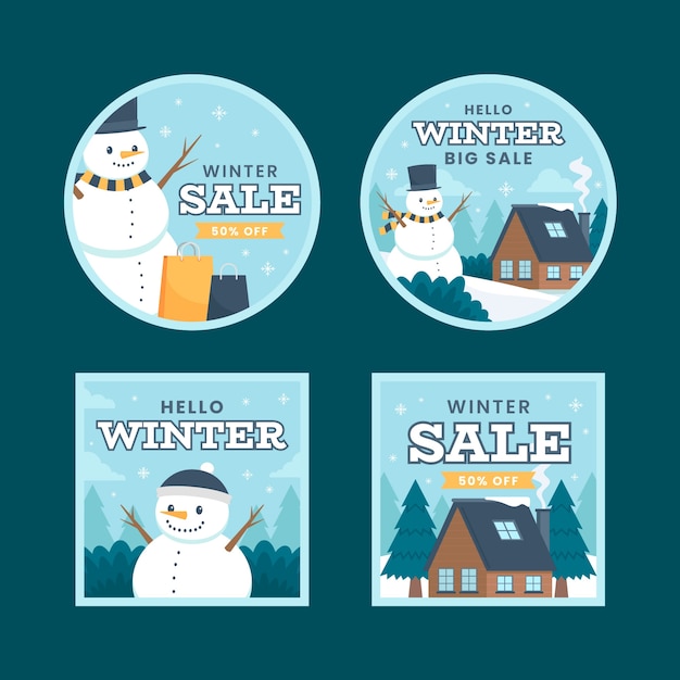 Free vector winter season sale badges collection