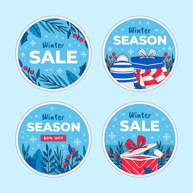 Free vector winter season sale badges collection