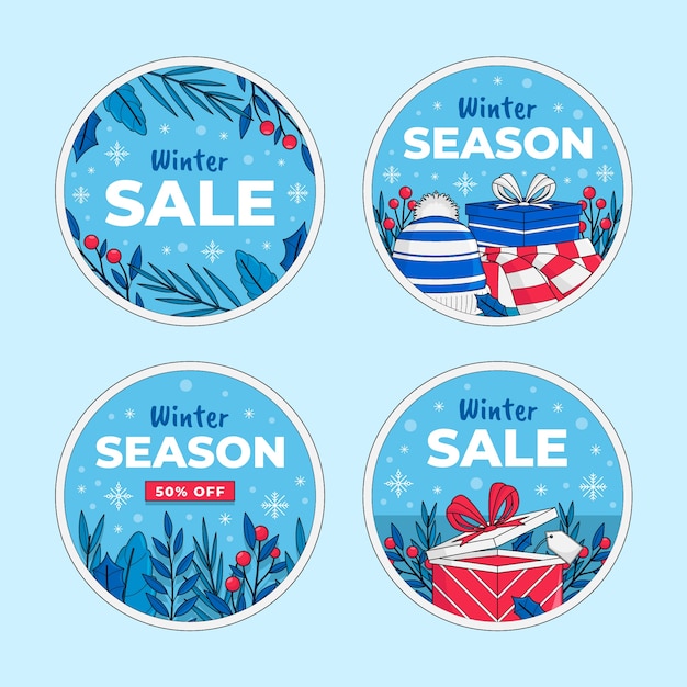 Winter season sale badges collection