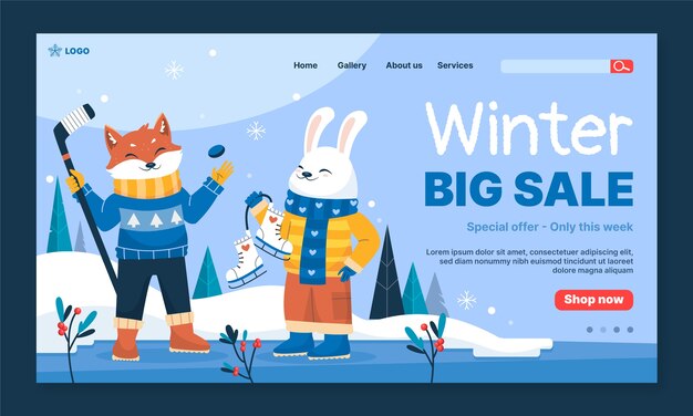 Free Vector winter season sale business landing page template