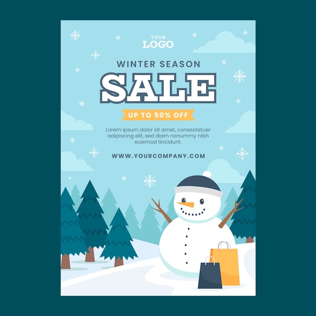 Winter season sale business vertical poster template