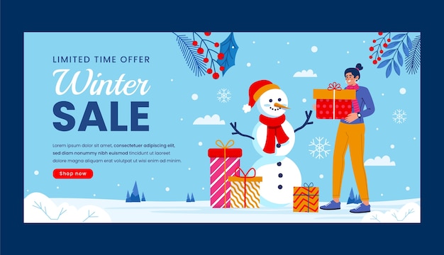 Winter season sale horizontal banner template