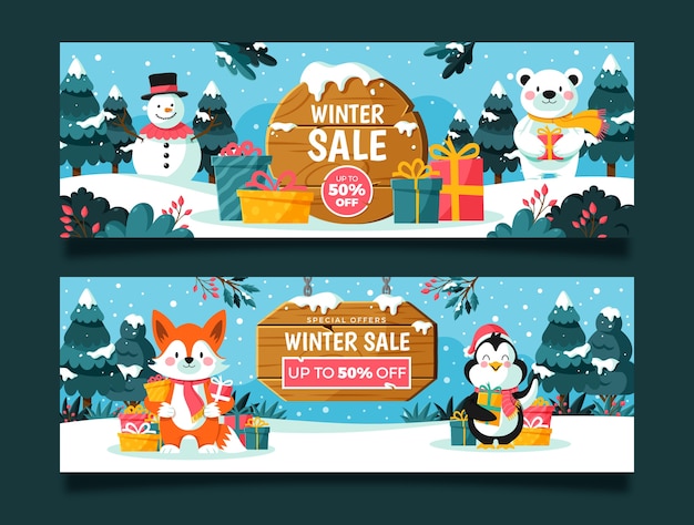 Winter season sale horizontal banner template