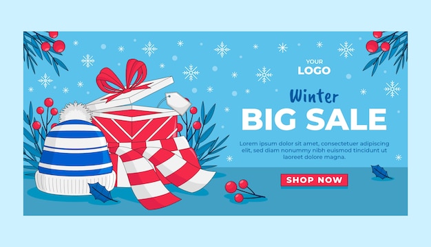 Free vector winter season sale horizontal banner template