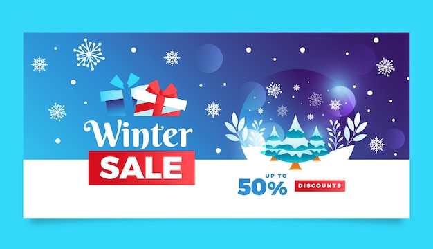 Бесплатное векторное изображение Зимний сезон распродажа горизонтальный шаблон баннера