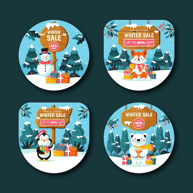 Free vector winter season sale labels collection