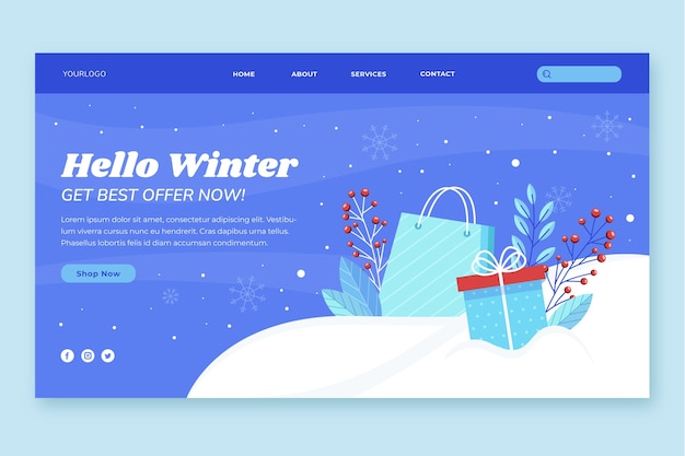 Free vector winter season sale landing page template