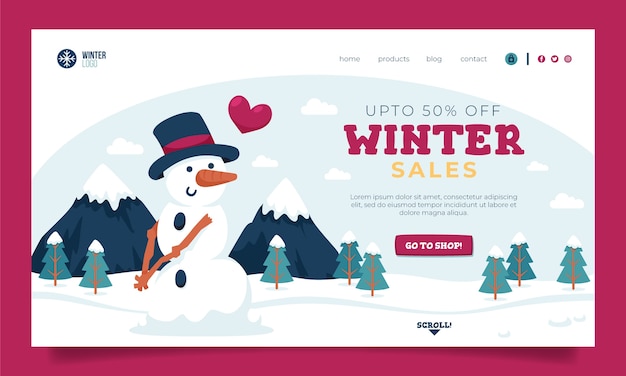 Free vector winter season sale landing page template