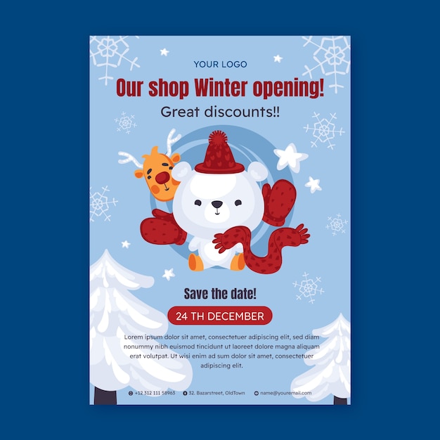 Free vector winter season sale vertical poster template