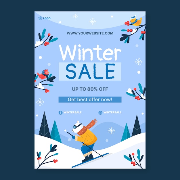 Free vector winter season sale vertical poster template