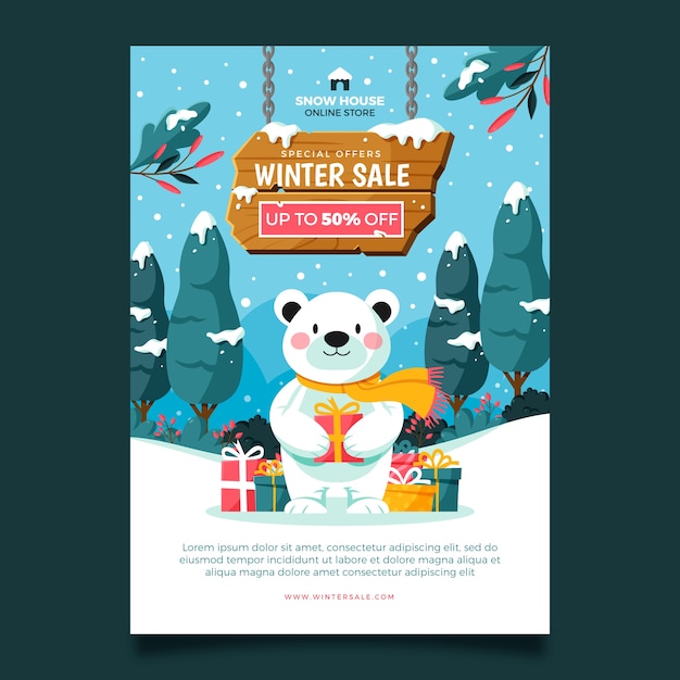 Free vector winter season sale vertical poster template