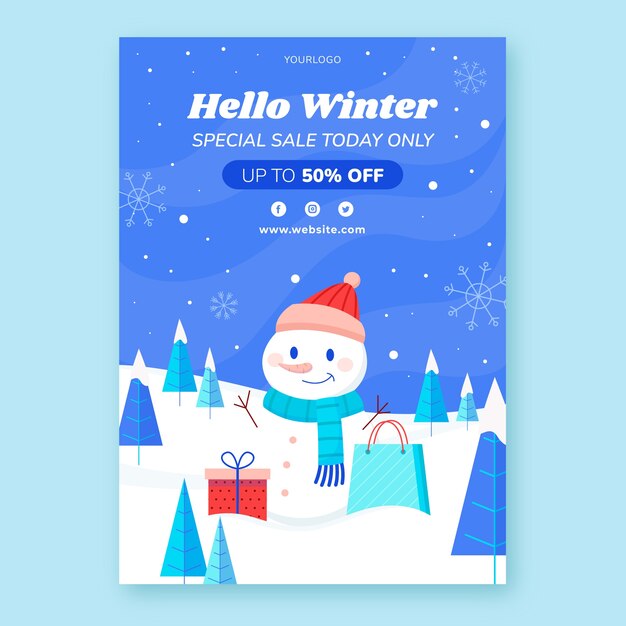 Winter season sale vertical poster template