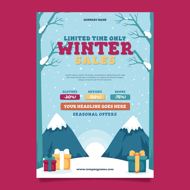 Winter season sale vertical poster template