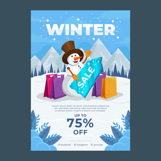 Winter season sale vertical poster template