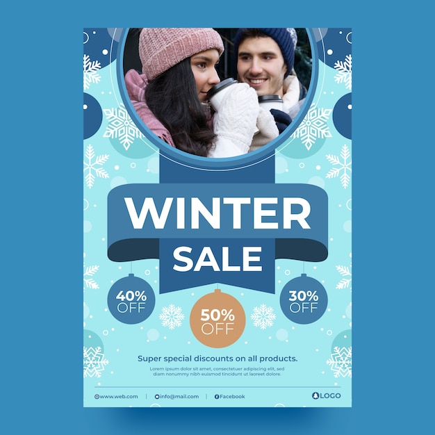 Winter season sale vertical poster template