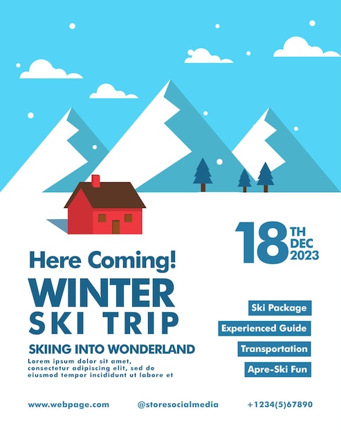 Free vector winter ski trip brochure flyer template