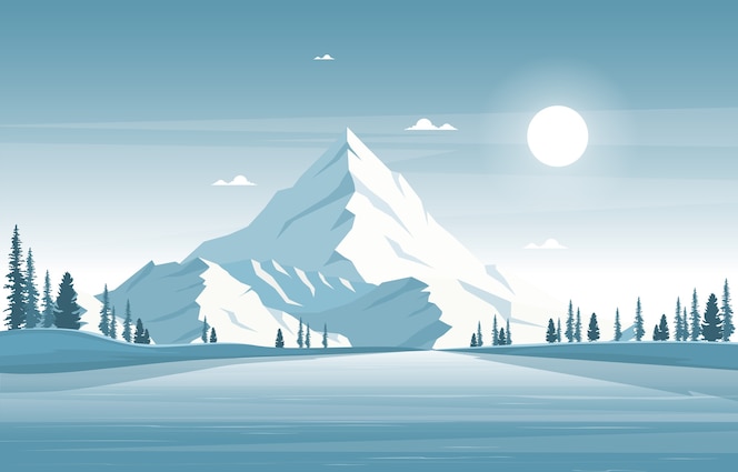冬季雪山松树山平静的自然景观插图