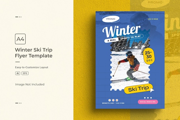 Free vector winter snowboarding ski sports a4 flyer design template