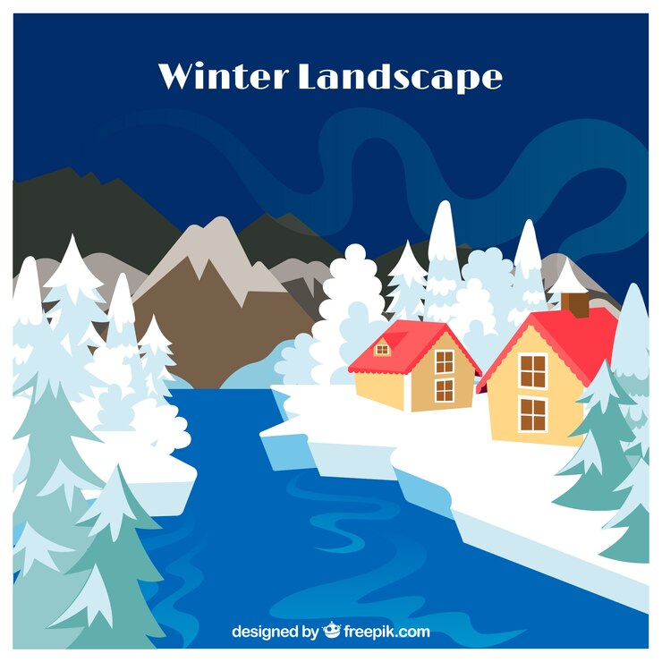 Free Vector winter snowy landscape background