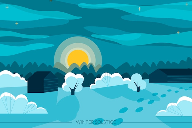 Winter solstice background in hand drawn style