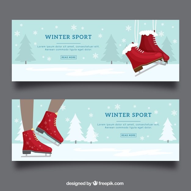 Winter sport banners with red ice skates