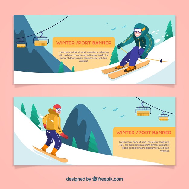 Winter sports concept banners with skiers