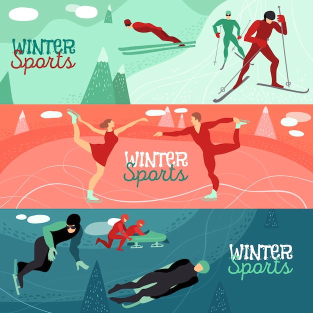 Free vector winter sports horizontal  banner set