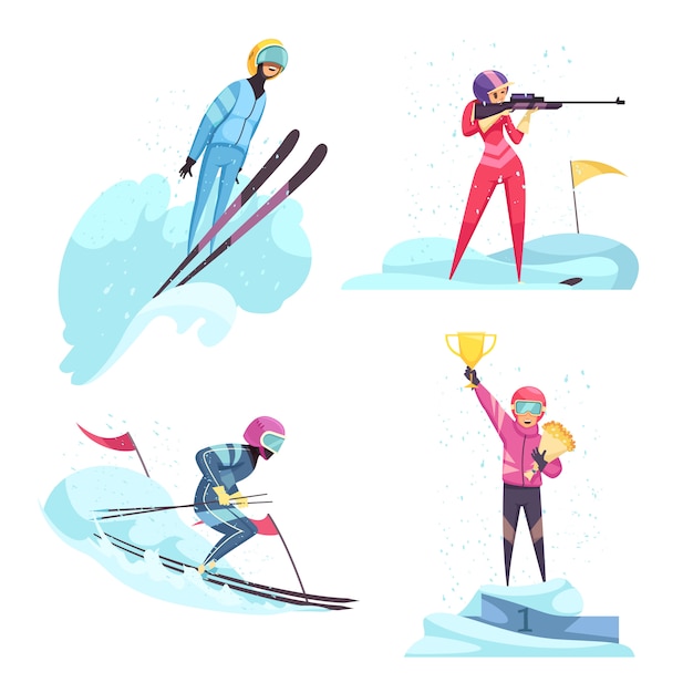 Free vector winter sports  icons set with skiing and biathlon symbols flat isolated