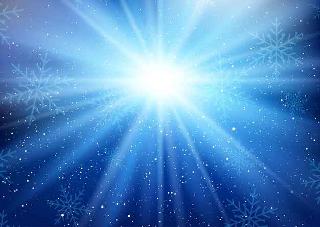 Winter starburst background with falling snowflakes