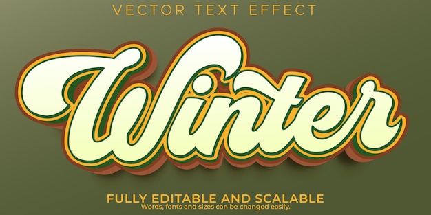 Бесплатное векторное изображение Зимний текстовый эффект, редактируемый характер и мягкий стиль текста