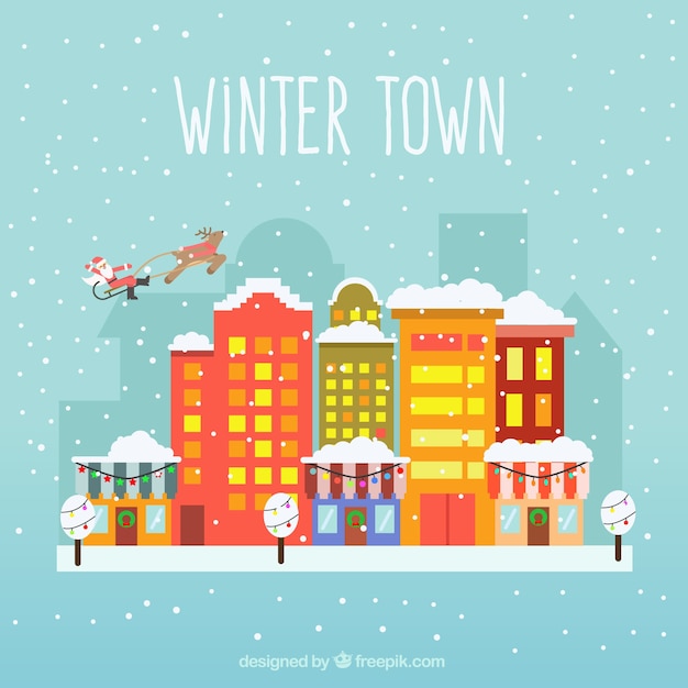 Free vector winter town in colored style