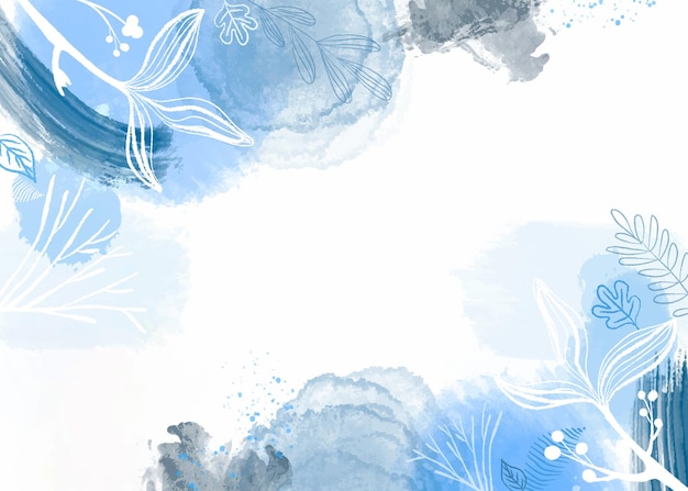 Winter watercolor background with leaves and brushes