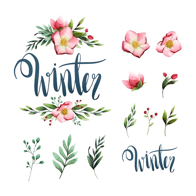 Free vector winter watercolor calligraphy typography vector