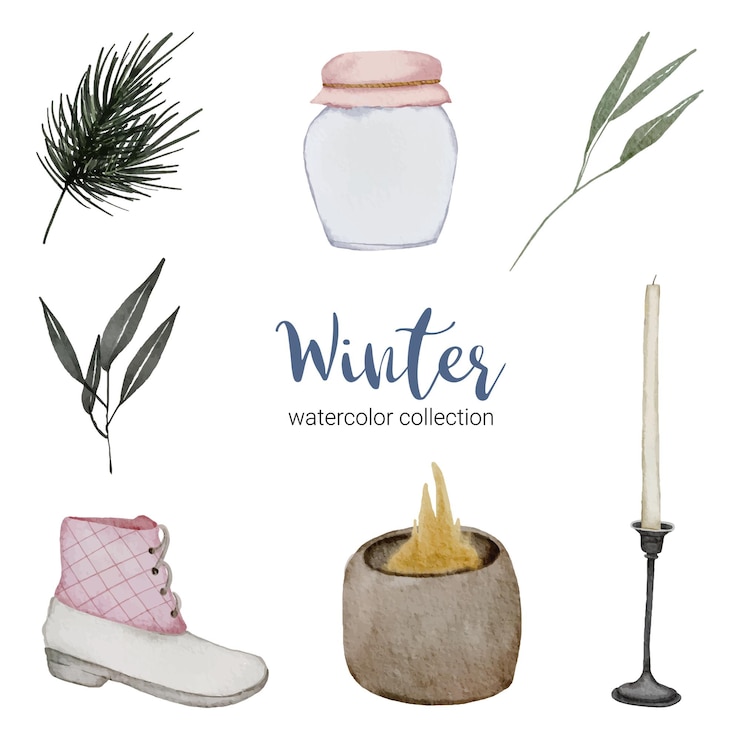 Free Vector winter watercolor collection with items for home use.