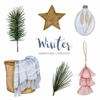 Free vector winter watercolor collection with items for home use