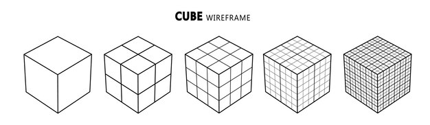 그리드 프레임의 구조가 다른 와이어프레임 큐브 추상 3d 그리드 디자인 기술 스타일