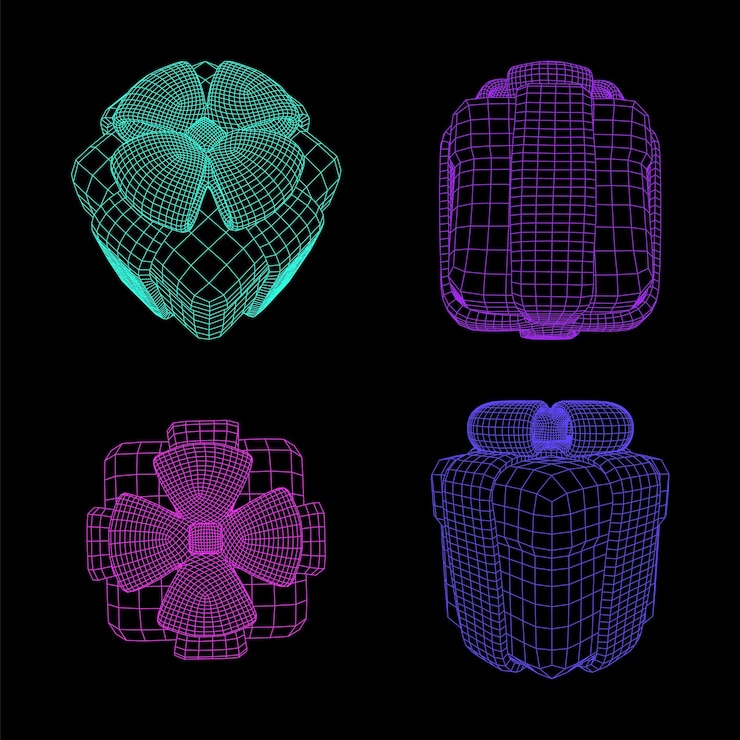 Free Vector wireframe gift box models set