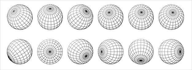 Wireframe globe grid spheres spherical grid globe shapes illustration.