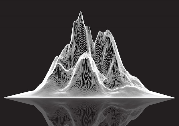 Wireframe landscape of peaked mountain