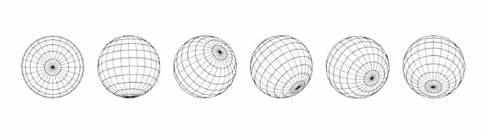 Vettore gratuito sfere wireframe globo icone globo terrestre in diverse angolazioni superano la griglia del globo lineare isolata